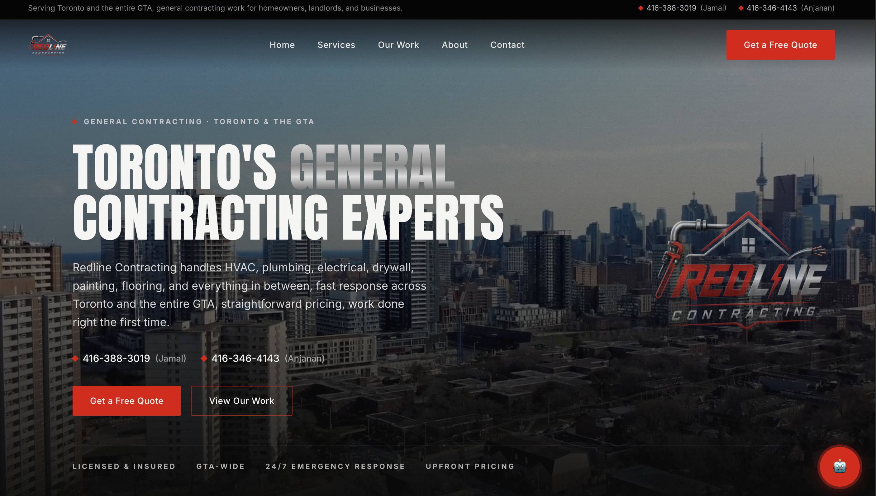 RL Contracting website screenshot